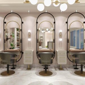 Scaun coafor / styling chair Alpeda ELITE SL, piele albastra, OUTLET