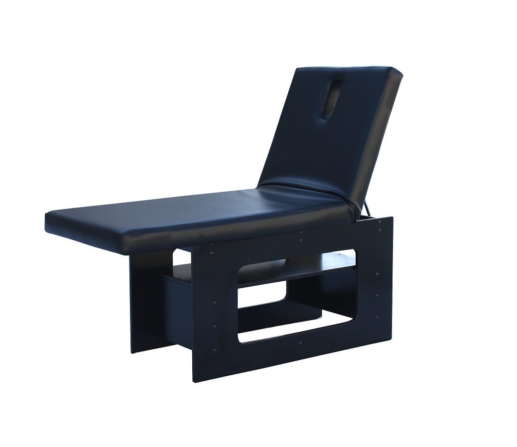 Masa de masaj, piele neagra, baza din lemn de stejar