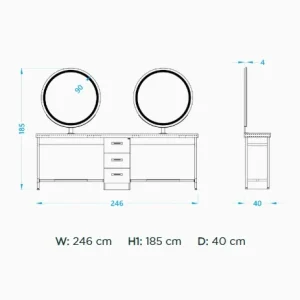 Post de lucru coafor / styling unit Alpeda Nancy Wall Gold / Rose / Crom / Black