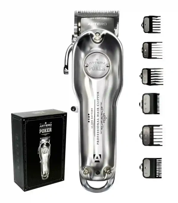 Masina de tuns profesionala Artero Poker, Inox, 8W, 5 piepteni, Argintie